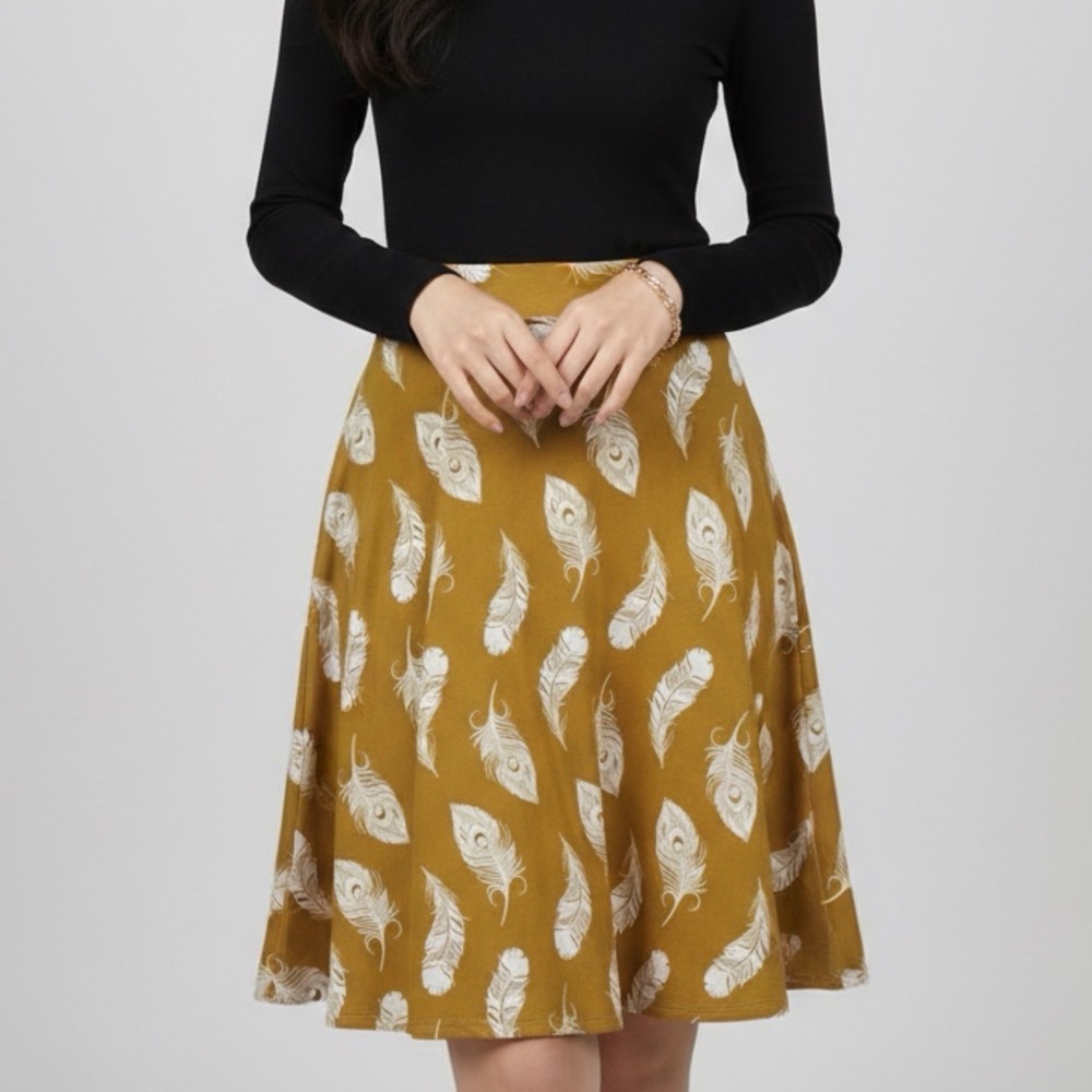 Lularoe Yellow Feather A-Line‎ Skirt Women's Large